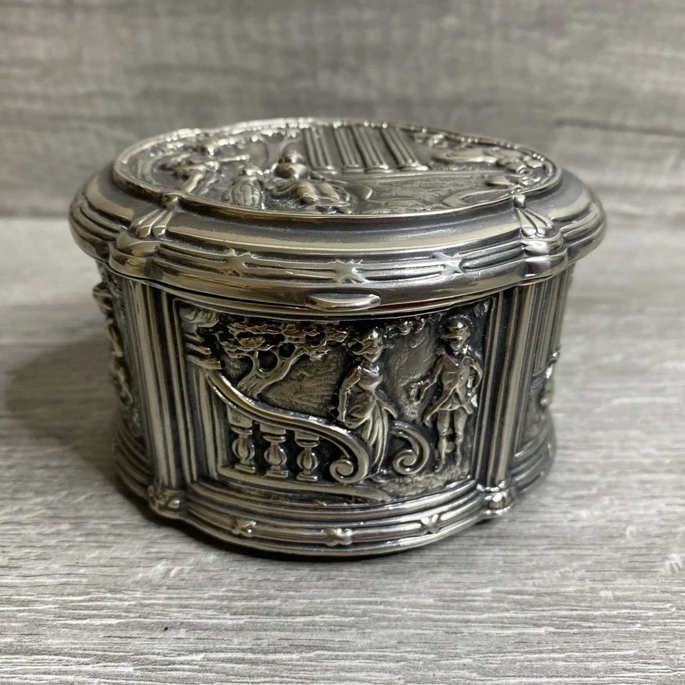 Antique JB Jennings Brothers Hinged Silver Plated Embossed Jewelry Box 1356